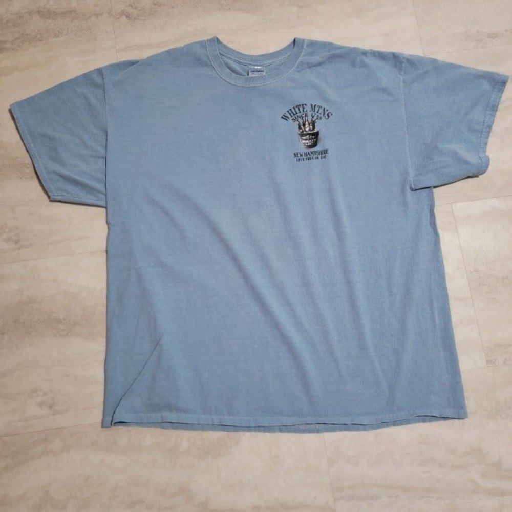 White MTNS Bucket List NH Front and Back Graphic Blue Gildan T-Shirt 2XL